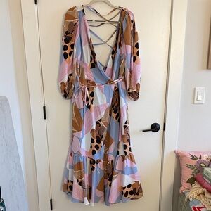 Hutch Mixed Print Dress in Pink, Blue, and Brown